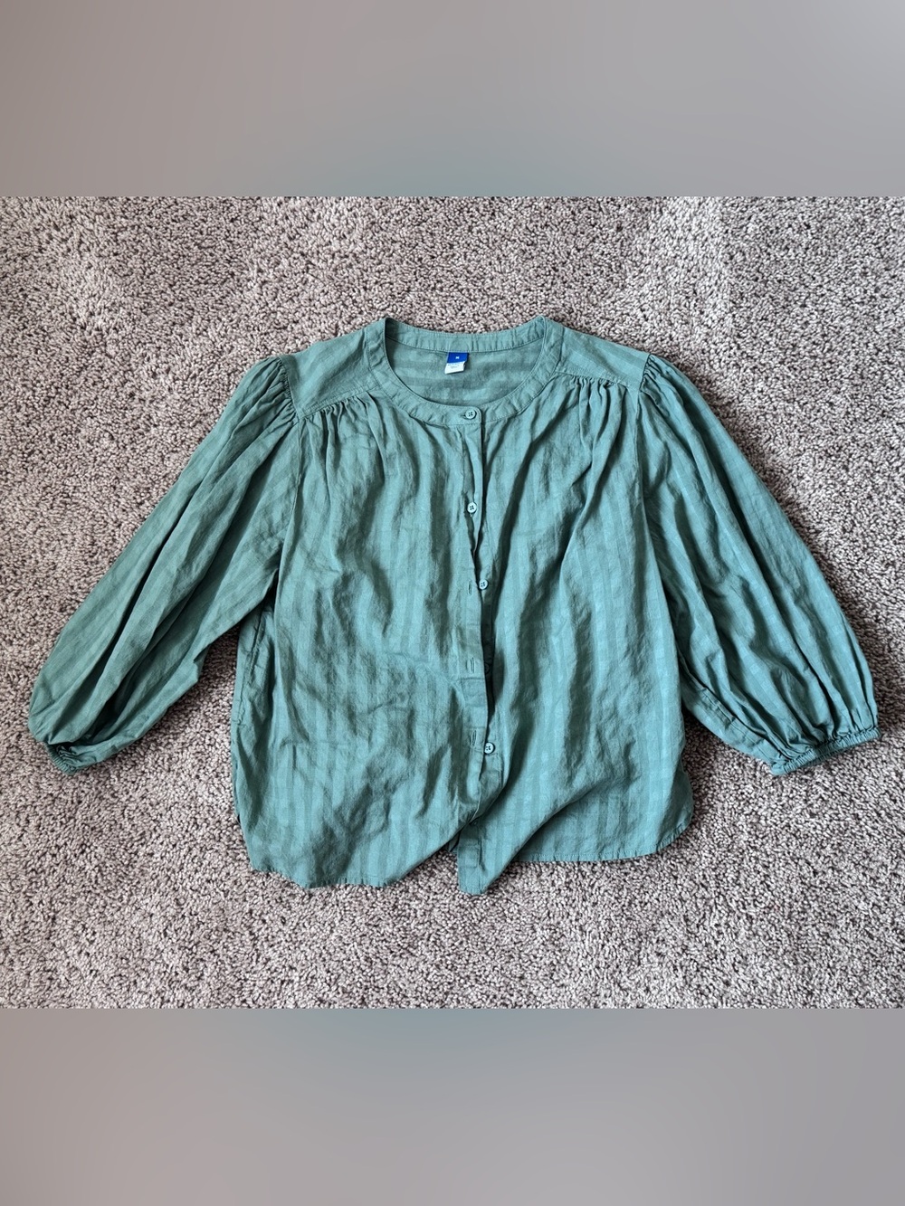 Old Navy Womens Green Button-Front Puff Sleeve Top
